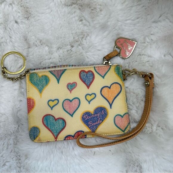 Dooney & Bourke Yellow With Colored Heart Print Key Holder Wristlet - Picture 8 of 8